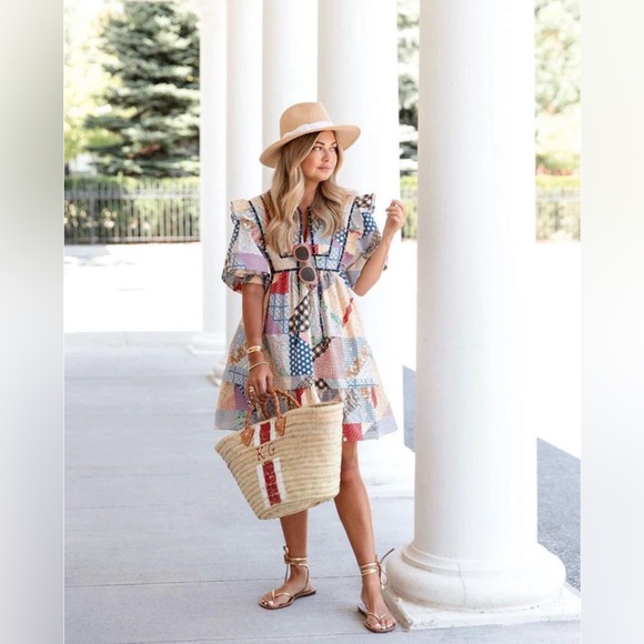 HUNTER BELL Dresses & Skirts - NWT Hunter Bell Britton Dress Patchwork Quilted Multicolor Mini Dress Size Small